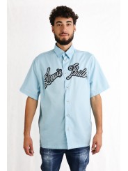 Camicia a maniche corte Louis Vuitton con ricamo logo centrale celeste