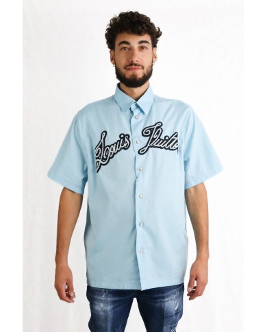 Camicia a maniche corte Louis Vuitton con ricamo logo centrale celeste