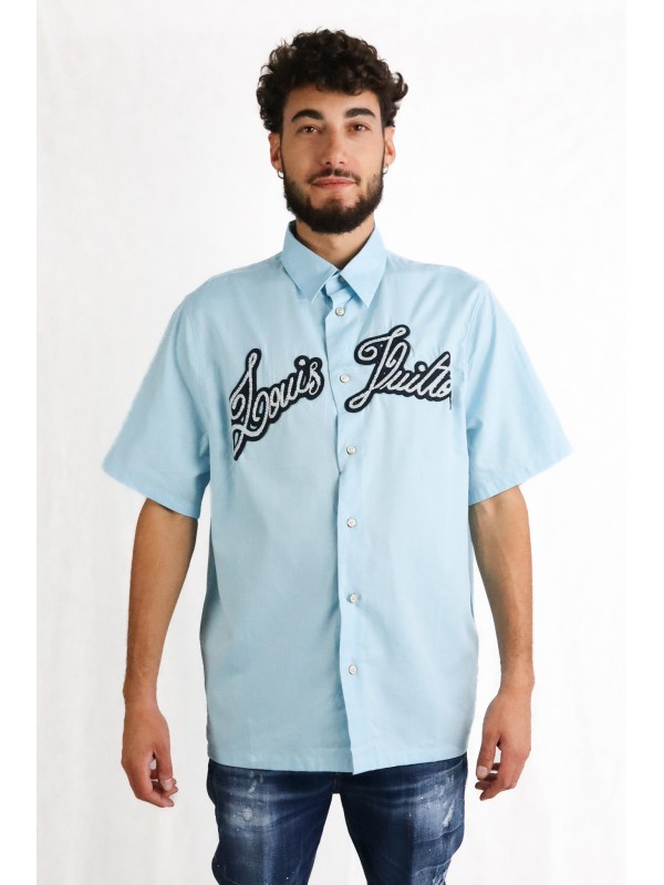 Camicia a maniche corte Louis Vuitton con ricamo logo centrale celeste