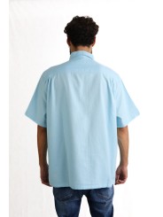 Camicia a maniche corte Louis Vuitton con ricamo logo centrale celeste