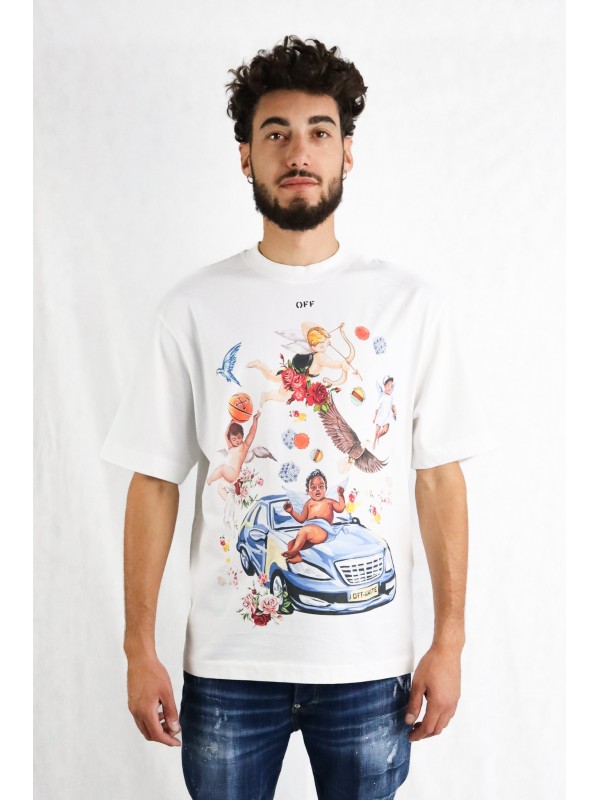 T-Shirt Off White con motivo Car Fresco