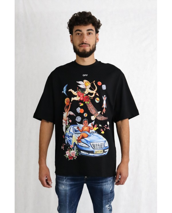 T-Shirt Off White con motivo Car Fresco