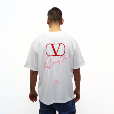 T-Shirt in cotone con ricamo Valentino e stampa vlogo signature Valentino